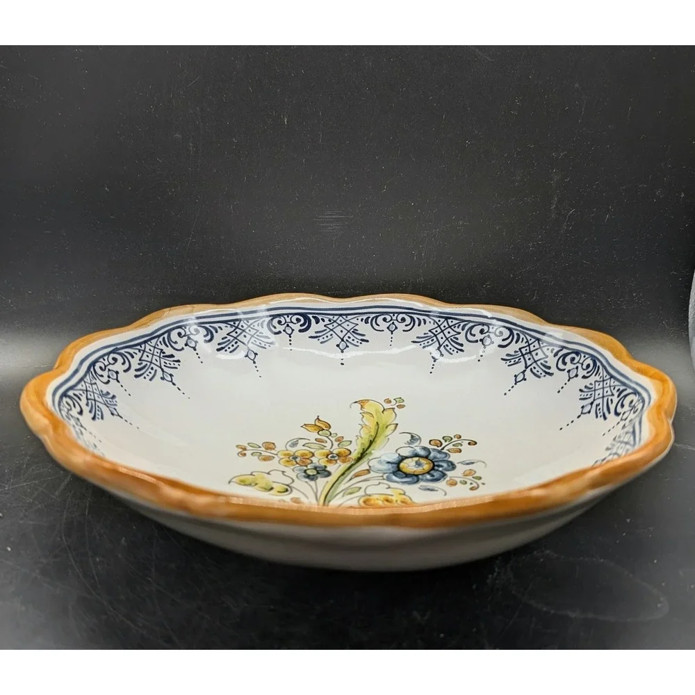 Talavera Hand Painted Mexican Pottery Scalloped Floral Serving Bowl Wall Plate